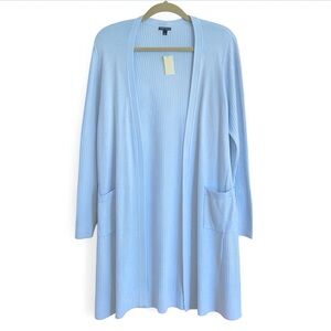 NWT Talbots Longline Open Front Cardigan Sweater Light Blue Pima Cotton Size M